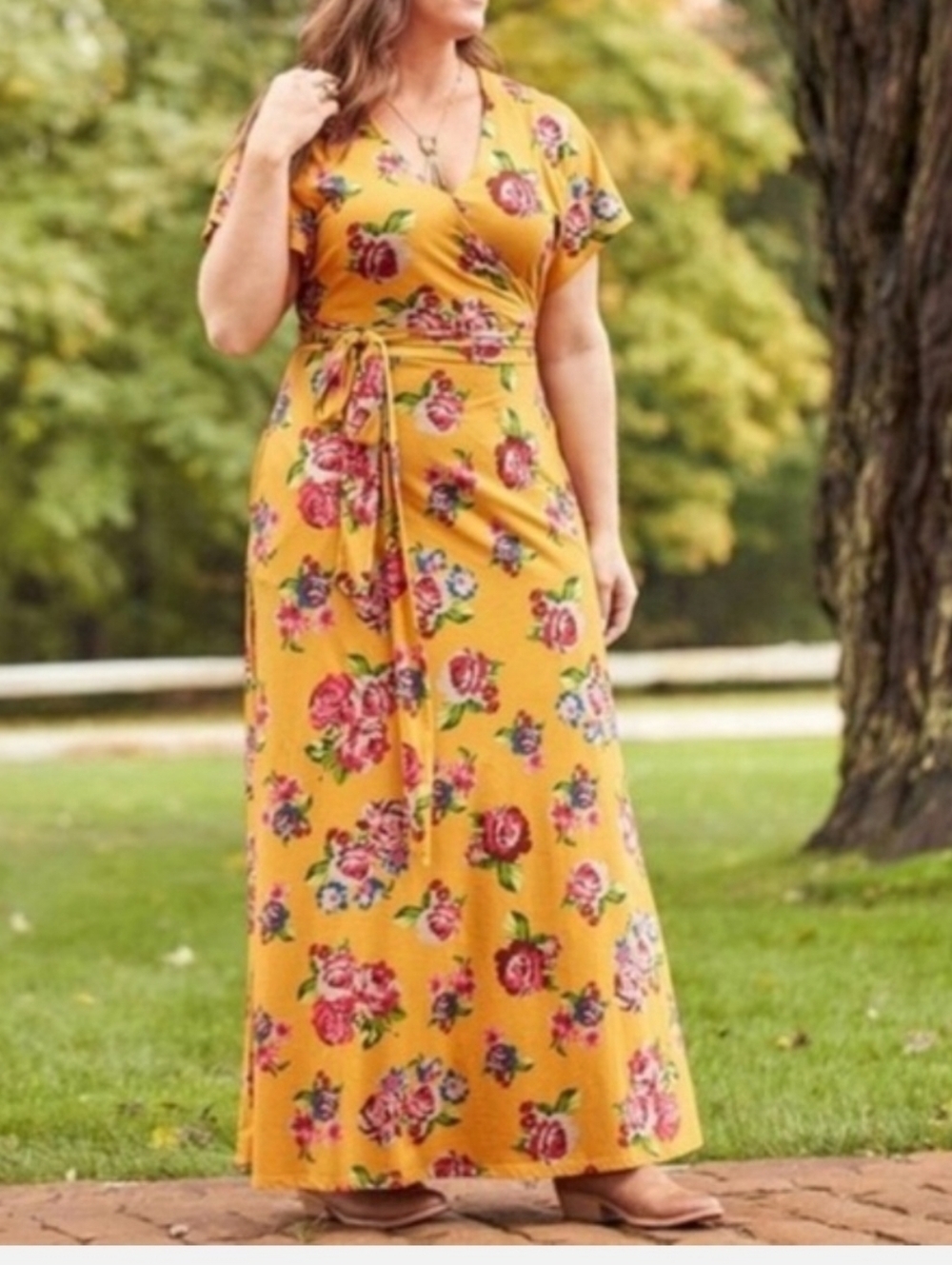 Matilda Jane Alana Mustard Floral Cotton Wrap Maxi Dress Boho Cottage Fairy